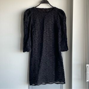 JILL STUART Elegant Black Lace Mini Dress with Puffy Shoulder and 3/4” Sleeves